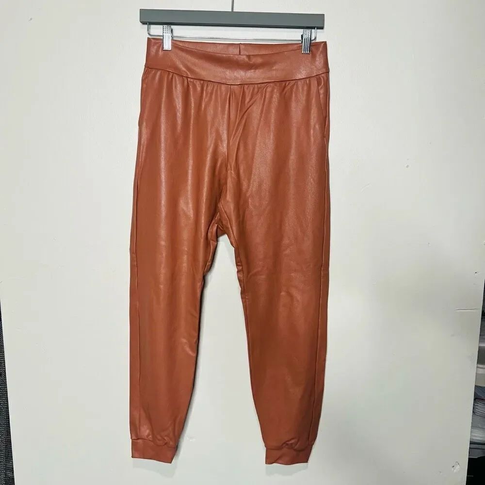 Commando Pink Faux Leather Jogger Pants Pockets Sz Medium
